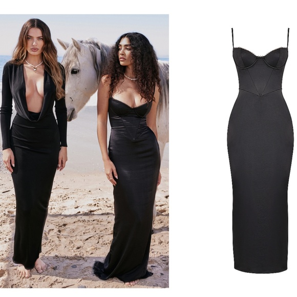 HOUSE OF CB 'Stefania' Black Corset Maxi Dress Size L NWOT - Picture 3 of 17